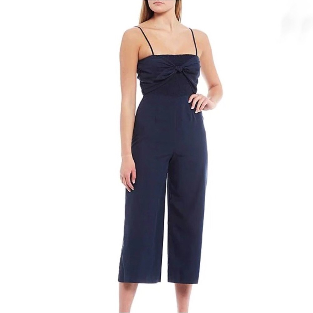 GIANNI BINI Navy Blue Tie Front Spaghetti‎ Strap Wide Leg Jumpsuit Size 10 New